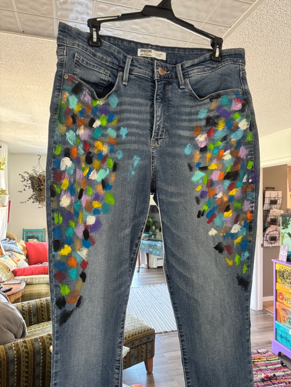 Hand Painted Levi Strauss Totally Shaping Skinny Jeans Size 16L W33